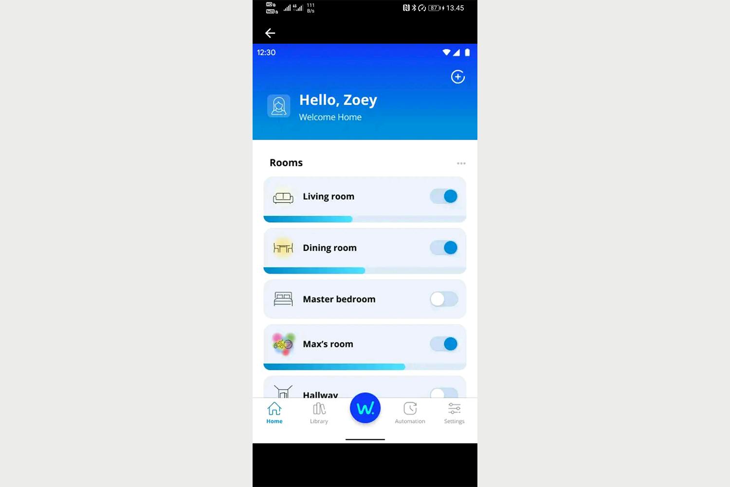 Wiz V2: En skärmbild från den nya Wiz-appen